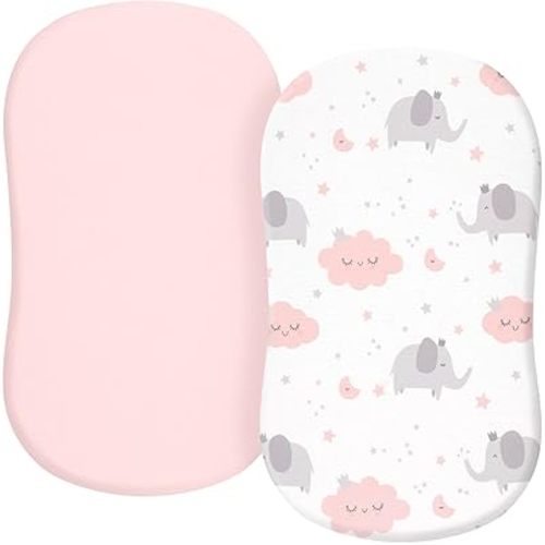 TILLYOU Baby Bassinet Sheets for Girls Boys, Bassinet Mattress Protector, Soft and Breathable, 2 Pack Cloud & Elephant