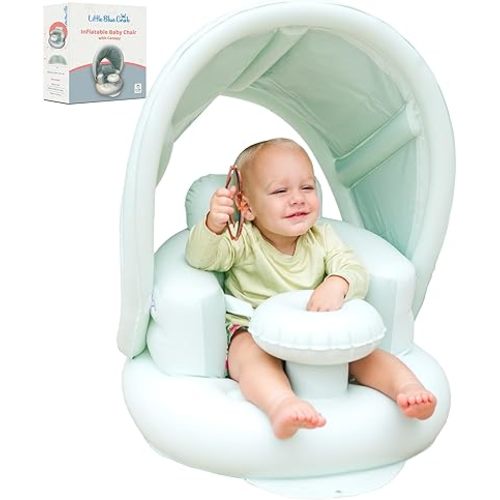 Inflatable Baby Seat for 3-36 Months w/Built-in Pump & Detachable Canopy, Sit Me Up Floor Seat for Baby w/Safety Straps, Inflatable Infant Chair, Blow Up Chair for Indoor/Outdoor, Travel