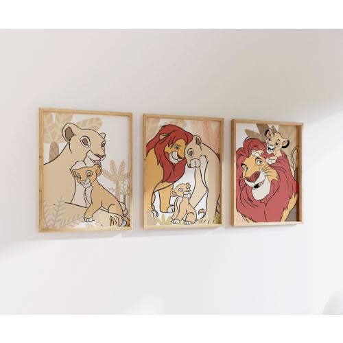 Lion King Wall Prints - Set of 3 | Digital Downloadable Wall Art| Simba with Mom and Dad Nursery Print| Simba Decor| Printable Art| L390
