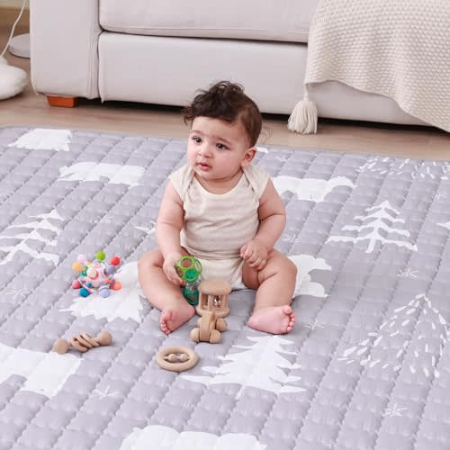 WONDAY Soft Non Toxic Baby Floor Playmat for Playpen, Bear Foldable Kids Crawling Mat 50 x 50 for Babies 6-12 Months, Infant Play Pen Mat for Toddlers 1-3