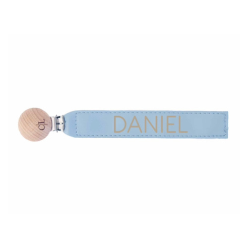 Personalized Leather Pacifier Clip | Dusty Blue