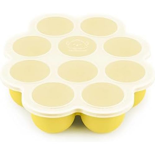 Silicone Baby Food Freezer Tray with Clip-on Lid - 2oz x 10 Pods Baby Food Silicone Freezer Molds, Breast Milk Freezer Tray, Dishwasher, Microwave, BPA-Free Baby Food Storage Tray (Sunshine)