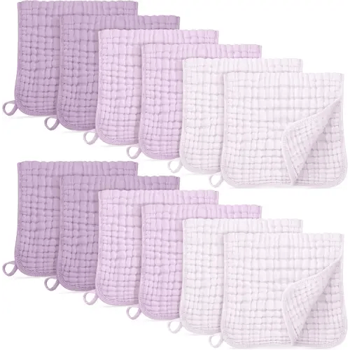 Muslin Burp Cloths for Baby 100% Cotton Burping Cloths for Boys Girls Large 20''X10'' Extra Soft and Absorbent 12 Pack - Gradient Purple