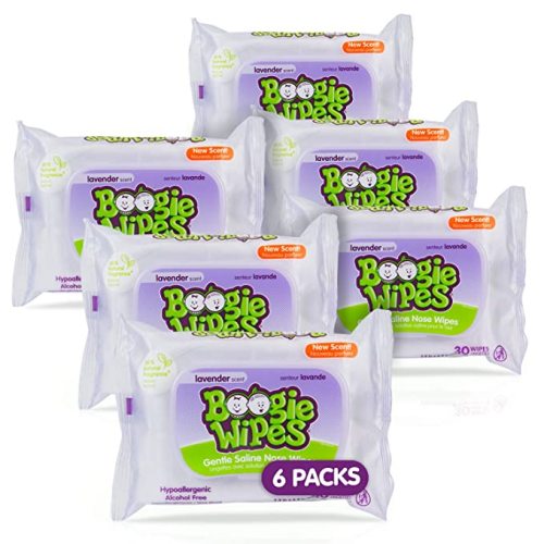 Baby Wipes by Boogie Wipes, Wet Wipes for Face, Hand, Body & Nose, FSA/HSA Eligible, Made with Vitamin E, Aloe, Chamomile and Natural Saline, Natural Lavender Scent, 30 Count, Pack of 6