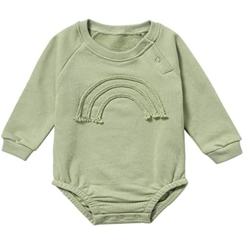Baby Girl Boy Crewneck Sweatshirt Romper Long Sleeve Rainbow Pullover Sweater Top Warm Fall Winter Clothes