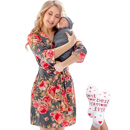 ECO BABY Mommy and Me Robe and Swaddle Set | Maternity Robe and Matching Baby Set for Girl, Boy | Hospital Labor and Delivery