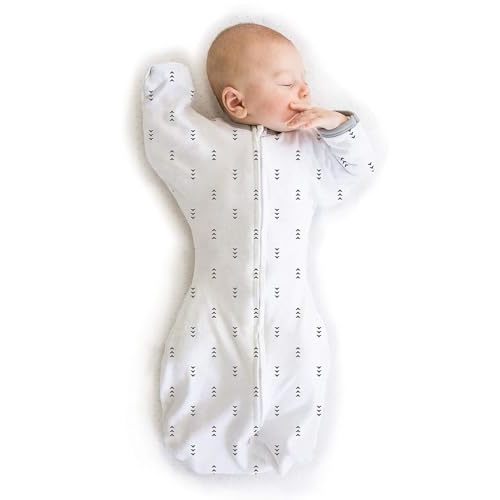 SwaddleDesigns Transitional Swaddle Sack with Arms Up Half-Length Sleeves and Mitten Cuffs, Large, 6-9 Months, 21-24 lbs, Tiny Arrows (Arms Up Swaddle, Transition Swaddle Sleep Sack for Better Sleep)
