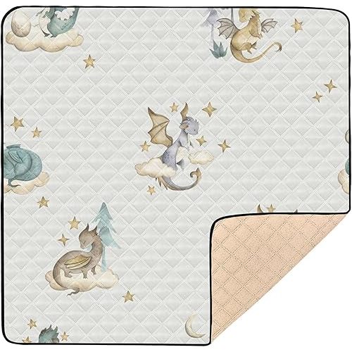 Dragon Animals Watercolor Baby Playmat Washable Playroom Crawling Mat Non-Slip Play Mats for Floor 50x50 Playpen Mat