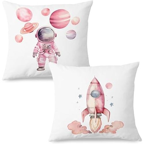 SPBL&L Pink Space Pillow Covers 18x18, Pink Space Decor for Girls Room, Space Themed Bedroom Decor, Space Room Decor, Space Party Decorations, Space Nursery Decor, Kids Space Room Decor, Set of 2