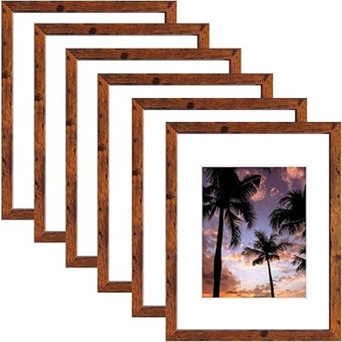 SESEAT 11x14 Picture Frames Display Pictures 8x10 With mat or 11x14 Prints Without Mat,Wall Mounting,Brown,6PCS