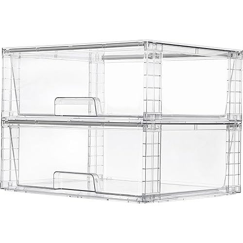 Vtopmart 2 Pack Large Stackable Storage Drawers,Easily Assemble Acrylic Bathroom Closet Undersink Organizers and Storage,Plastic Storage Bins for Kitchen Cabinets,Pantry,Makeup,Medicine Organization