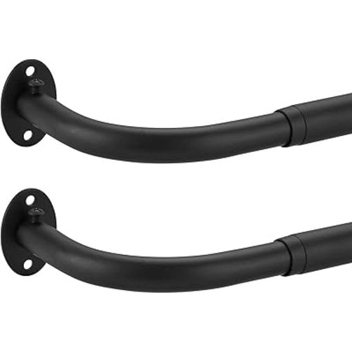 2 Pack Curtain Rods, Room Darking Wrap Around Single Window Rod 3/4 Inch Telescoping Drapery Rod, 28-48”, Matted Black