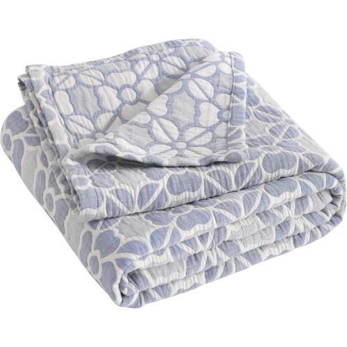 NTBAY 3 Layer Toddler Blanket, Muslin Cotton Jacquard Bed Blankets, Lightweight Thermal Baby Blanket, Super Soft and Warm Crib Blanket for All Seasons, Decoration Gift, 30"x40", Blue Clover
