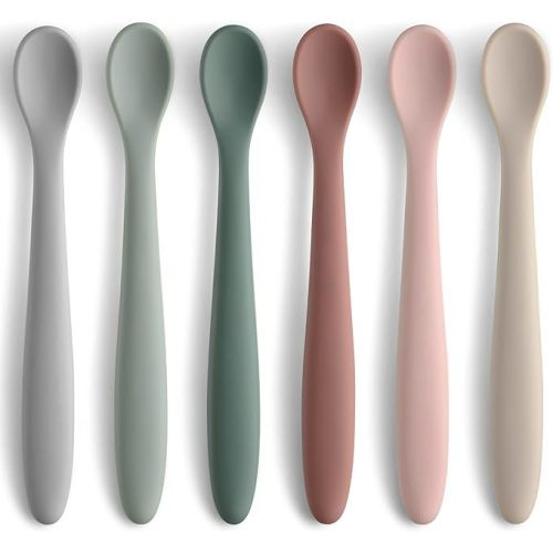 6-Piece Silicone Feeding Spoons for First Stage Baby and Infant, Soft-Tip Easy on Gums I Training Spoon | Baby Utensils Feeding Supplies, Dishwasher & Boil-proof - Natural