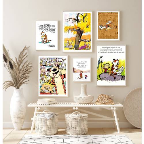 Calvin Hobbes Multiple Style Poster, Cute Comic Cartoon Poster, Calvin Movie Hobbes Vintage Gift Decor Home, Office, Classroom, Unframed