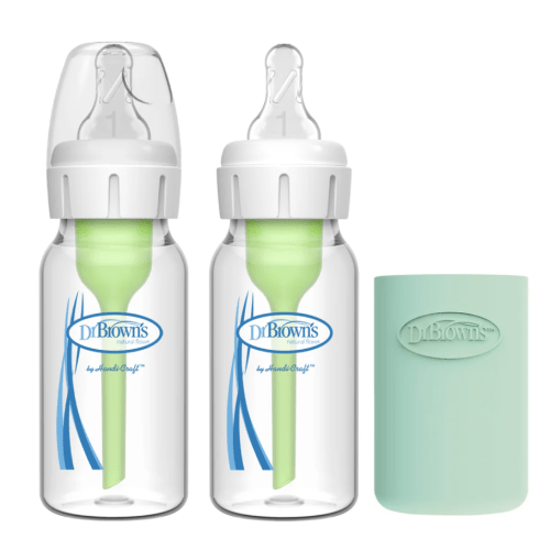 4 oz Dr. Brown’s Natural Flow® Anti-Colic Options+™ Narrow Glass Baby Bottle with Silicone Sleeve, 2-Pack