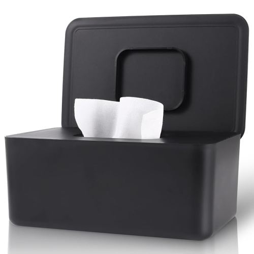 Baby Wipes Dispenser, Wipes Dispenser Baby Wipes Case, Baby Wipe Holder for Fresh Wipes, Non-Slip Wipes Case, Wipe Container with Sealing Design Lid (Black)