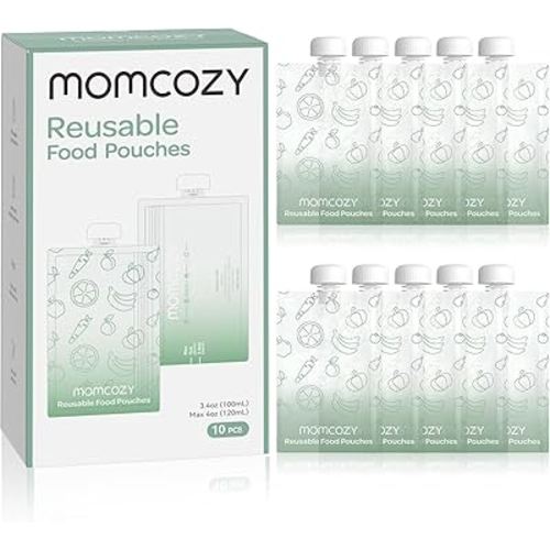 Momcozy Reusable Baby Food Pouches for Toddlers,BPA Free Plastic,Food Safe,Freezer Safe,Refillable for Applesauce Yogurt & Puree Squeeze Pouch,10 packs,3.4-4oz