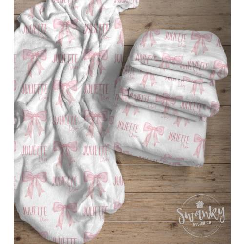 Personalized Pink Bow Baby Blanket, Baby Shower Gift, Custom Pink Bow Nursery Decor, Coquette Aesthetic, The Juliette