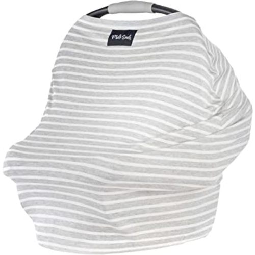 Milk Snob Original 5-in-1 Cover - Added Privacy for Breastfeeding, Baby Car Seat, Carrier, Stroller, High Chair, Shopping Cart, Lounger Canopy - Newborn Essentials, Nursing Top, Heather Gray Stripe
