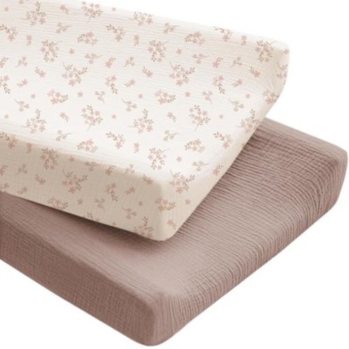 2 Pack Muslin Changing Pad Covers for Boys, Ultra Soft & Breathable Cotton Baby Diaper Changing Table Covers, Neutral Nursery Diaper Changing Pad Sheets (Fog Green,Cream)