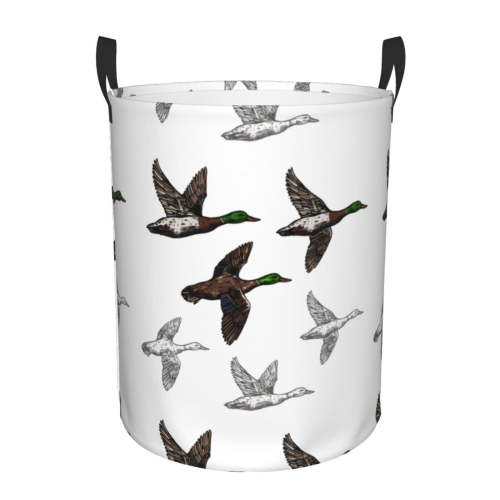 Duck Mallard Wild Bird Round Laundry Basket Dirty Clothes Hamper Waterproof Laundry Hamper Toy Cloth Storage Basket For Room Decor
