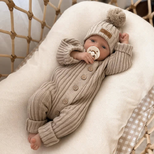 Little B's Chunky Rib Baby Jumpsuit - Oak