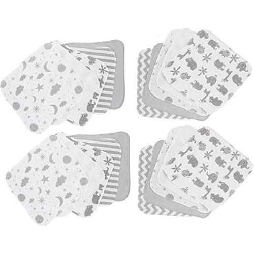 Spasilk Washcloth Wipes Set for Newborn Boys and Girls, Soft Terry Washcloth Set, Pack of 20, Gray Celestial