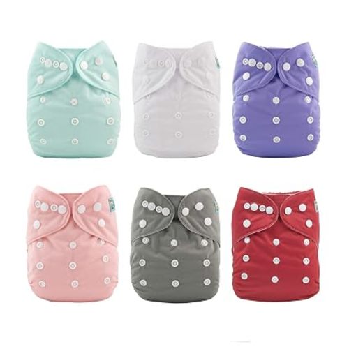 ALVA Baby Cloth Diaper Covers Adjustable Reusable Washable 6 pcs&12 Inserts