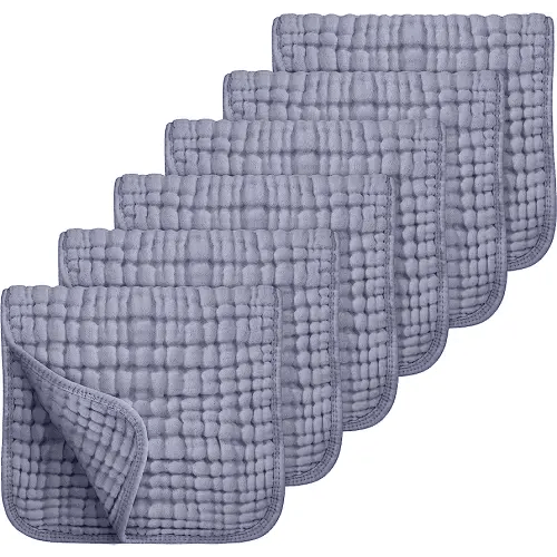 Looxii Muslin Burp Cloths 100% Cotton Muslin Cloths Large 20''x10'' Extra Soft and Absorbent 6 Pack Baby Burping Cloth for Boys and Girls (Fog Blue)