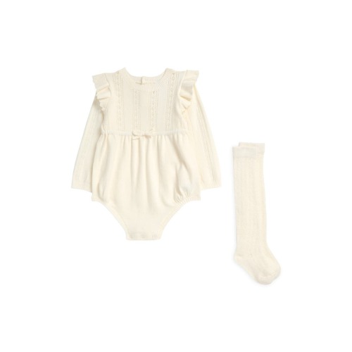 Pointelle Long Sleeve Sweater Romper & Socks Set