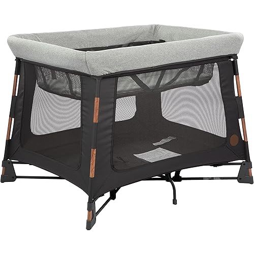 Maxi-Cosi Swift Lightweight Portable Playard, 1-Step Fold PlaypenWith Travel Bag, 2-Stage Mattress for Newborn to Toddlers, Essential Graphite