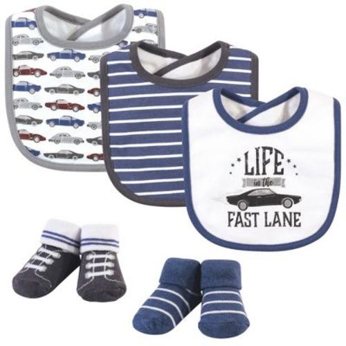 Hudson Baby Infant Boy Cotton Bib And Sock Set 5pk, Vintage Cars, One Size