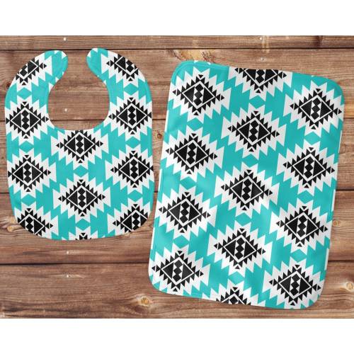 Aztec Baby Burp Cloth, Southwestern Baby Bib, Turquoise Cowboy Baby, Neutral Shower Gifts, Cowgirl Baby Nursery, Spit Up Rags, Girl Bibs
