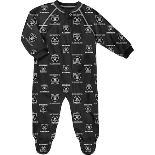 Newborn & Infant Las Vegas Raiders Black Allover Print Raglan Full-Zip Sleeper