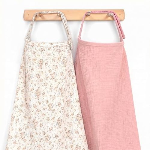 2 Pack Muslin Nursing Cover - Lightweight Breathable Breastfeeding Cover - Soft Stretchy Unisex Nursing Apron Cover for Outdoor Public Breastfeeding Protection - Dusty Pink & Floral