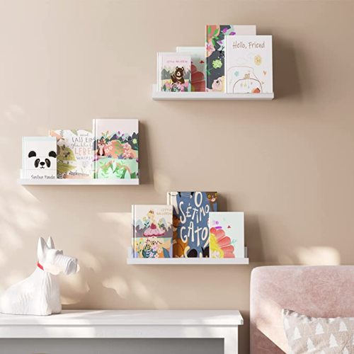 SONGMICS Floating Shelves Set of 3, 15 Inch Wall Shelf Ledge for Bathroom Bedroom Kitchen Living Room Home Office, Wall Decor & Storage, White ULWS38WT - White Ulws38wt