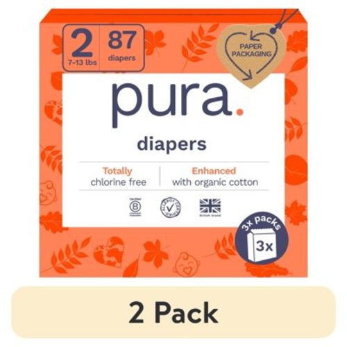 (2 pack) Pura Sensitive Soft Sustainable Baby Diapers Size 2, 87 Count (Choose Your Size and Count)