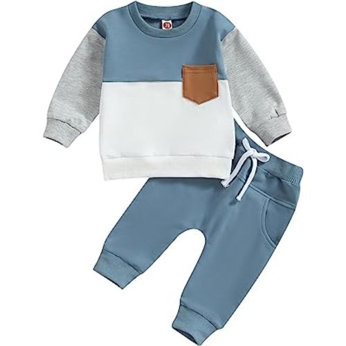 Toddler Baby Boy Clothes Color Block Pullover Sweatshirt Top Elastic Waist Pockets Joggers Pants 2Pcs Fall Outfit