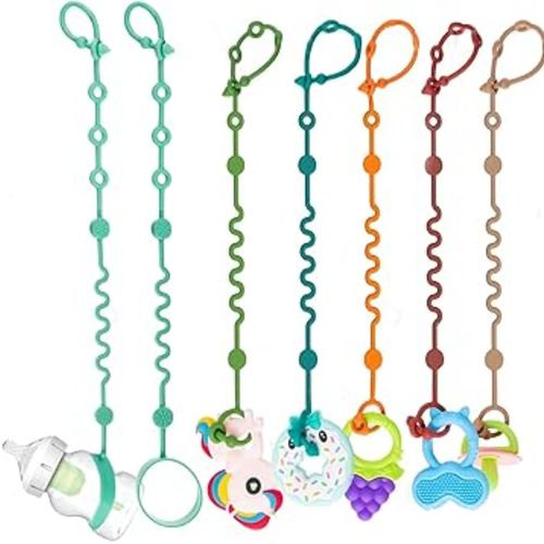 Toy Straps for Baby, 5pcs Adjustable Toy Holder for Stroller Accessories, Silicone Baby Tether Pacifier Clip, No Throw Baby Travel Essential Leash for High Chair, Car Seat (7- Pack)