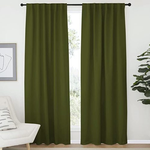 NICETOWN Living Room Blackout Draperies Curtains - (Olive Green Color) W52 x L84, 2 Pieces, Room Darkening Window Blackout Drape Panels