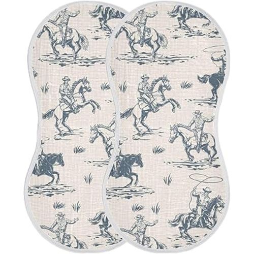 Cowboys Horse Western Burp Cloths Baby Boys Girls Absorbent Soft Cotton Burping Cloths Rags 2 Pack