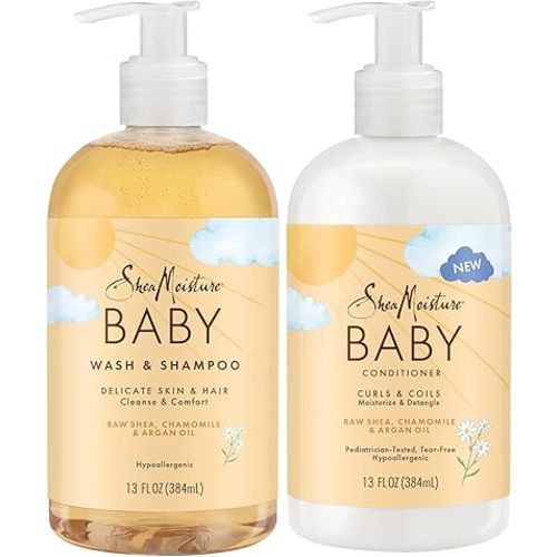 Shea Moisture Baby Care Set – Baby Wash & Shampoo + Baby Conditioner, Delicate Skin & Hair Care, Moisturizer & Detangler for Coily & Curly Hair, 13 Oz Ea (2 Piece Set)