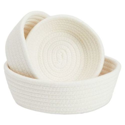 Juvale 3-pack Small Round Cotton Rope Woven Storage Baskets - Nesting Bins For Organizing Home And Montessori Toys (white)