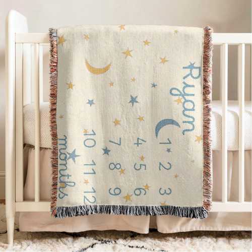 Personalized Milestone Blanket Stars And Moon Nursery Decoration Baby First Middle Name Blanket Personal Baby Shower Gift Newborn Keepsake