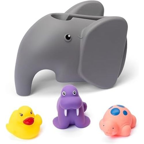 Elephant Faucet Cover for Kids | Child-Friendly Silicone Bath Spout Protector with Easy Installation | Safe for Baby Bathtime | Cute Bathroom Safety Accessory | Gray Baby Bath Essentials | With MUMS