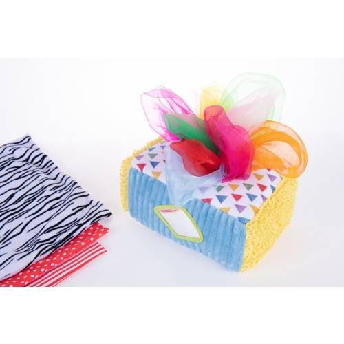 Montessori Tissue Box Toy: Sensory Plush Cube with Silky Scarves