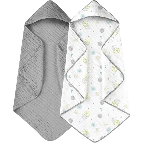 Yoofoss Hooded Baby Towels for Newborn 2 Pack 100% Muslin Cotton Baby Bath Towel with Hood for Babies, Infant, Toddler and Kids, Large 32x32Inch, Soft and Absorbent Newborn Essential