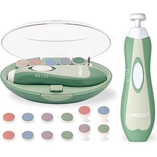 Fansidi Baby Nail Trimmer Electric – Limited Forest Serenity Green, Gentle Baby Nail File Electric| 10 Grinding Heads + 8 Replacement Pads| Quiet LED |Baby Nail Clippers for Newborn Infant Toddler
