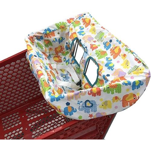 Portable Shopping Cart Cover, High Chair and Grocery Cart Covers for Babies, Kids, Infants & Toddlers, Attached Carry Bag (Simple Elephant)